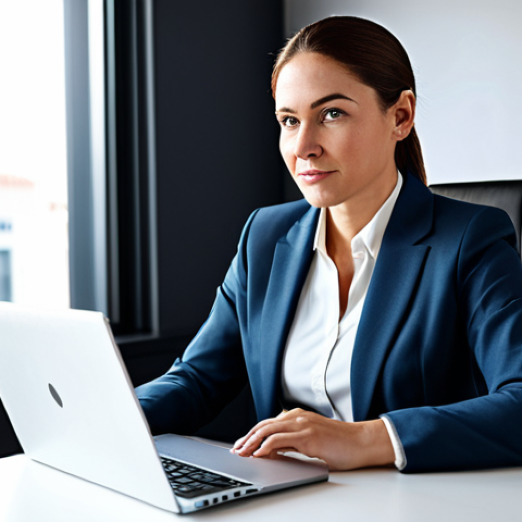 Career Woman**

"A professional businesswoman in a modern office setting, fully clothed in a modest business suit, sitting confidently at her desk, working on a laptop, appropriate attire, safe for work, perfect anatomy, natural proportions, professional portrait, high quality, family-friendly."

**