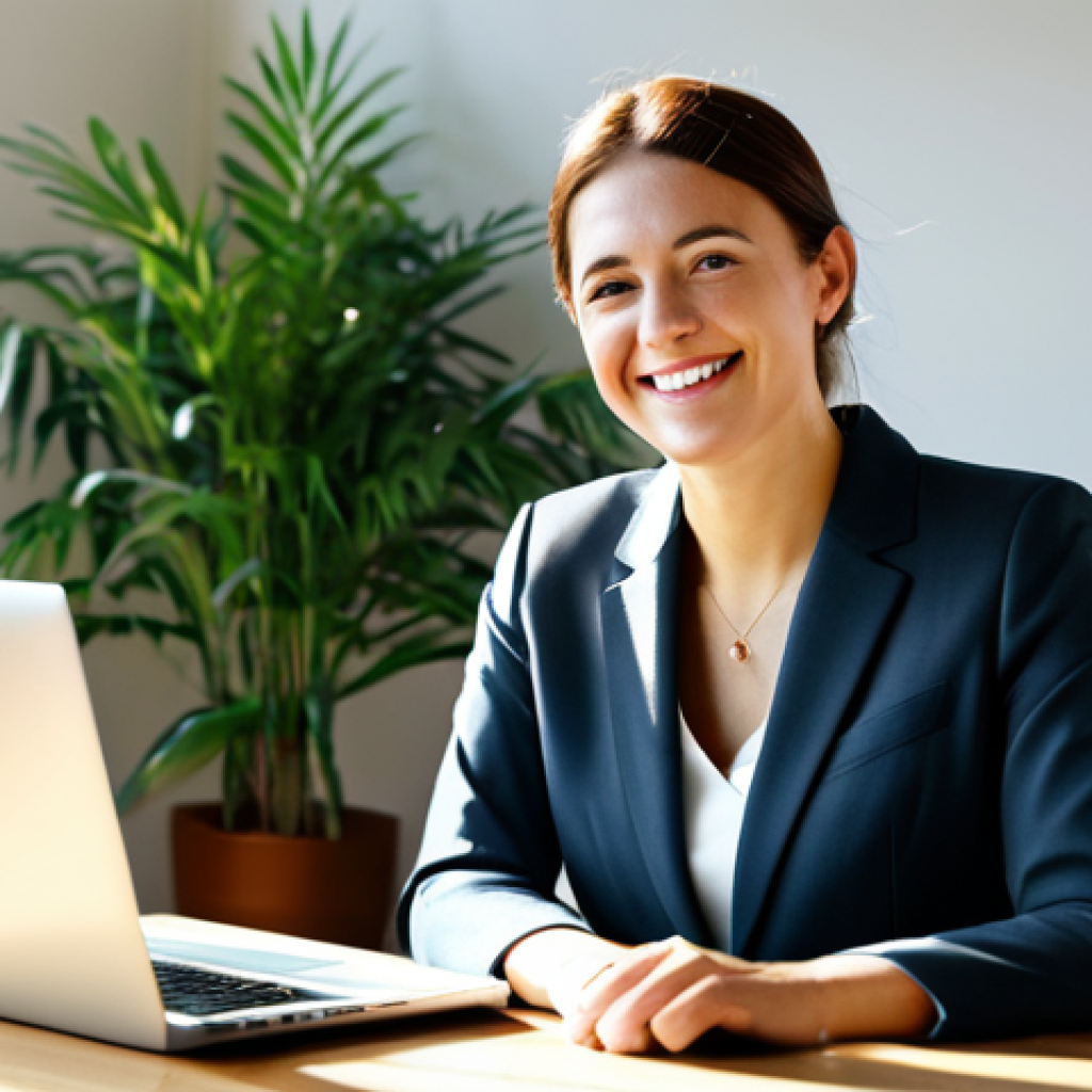 자기 성찰을 통해 삶의 균형 찾기 - **

"A professional woman in a modest blazer and slacks, sitting at a clean desk with a laptop, sunl...