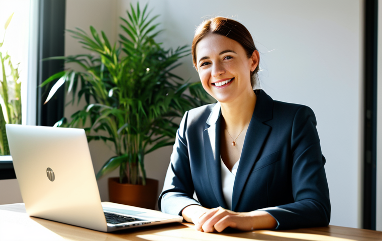 자기 성찰을 통해 삶의 균형 찾기 - **

"A professional woman in a modest blazer and slacks, sitting at a clean desk with a laptop, sunl...