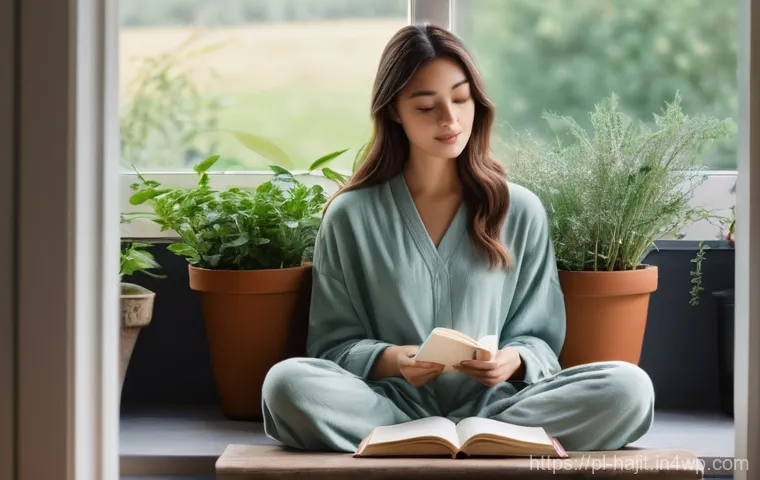 자기 성찰과 자기 수용의 중요성 - **Prompt: Tranquil Morning Reflection**
    A young woman in her late twenties, dressed in comfortab...