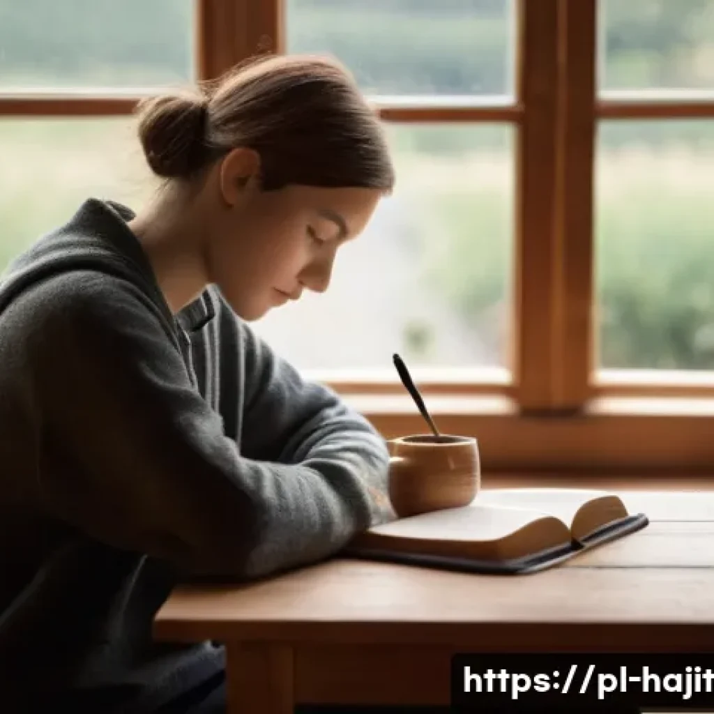 자기 성찰을 위한 스트레스 완화 기법 - **Prompt:** A serene young adult, dressed in comfortable, soft leisurewear, is deeply engrossed in w...