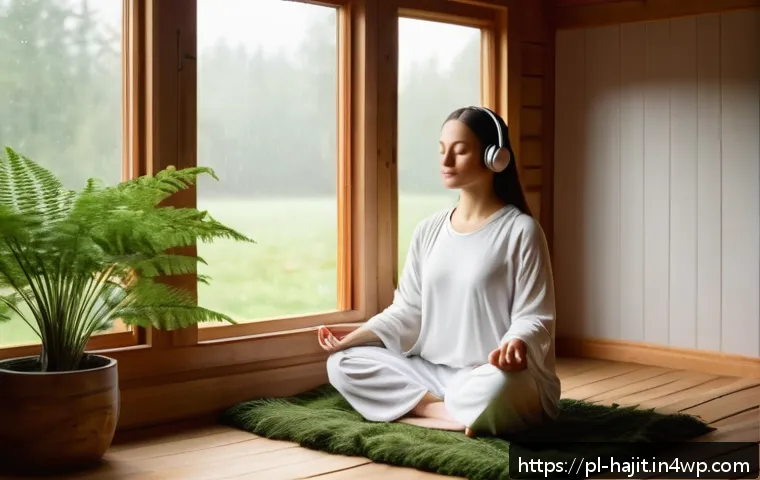 자기 성찰을 위한 명상 음악 추천 - A serene indoor meditation scene in a cozy Polish countryside wooden cabin during early morning ligh...